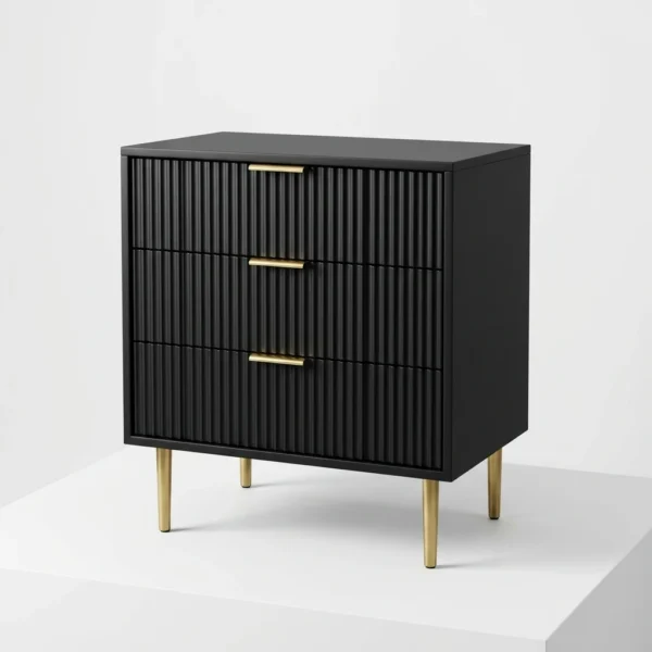 Fluted 3-Drawer Dresser with Gold Accents