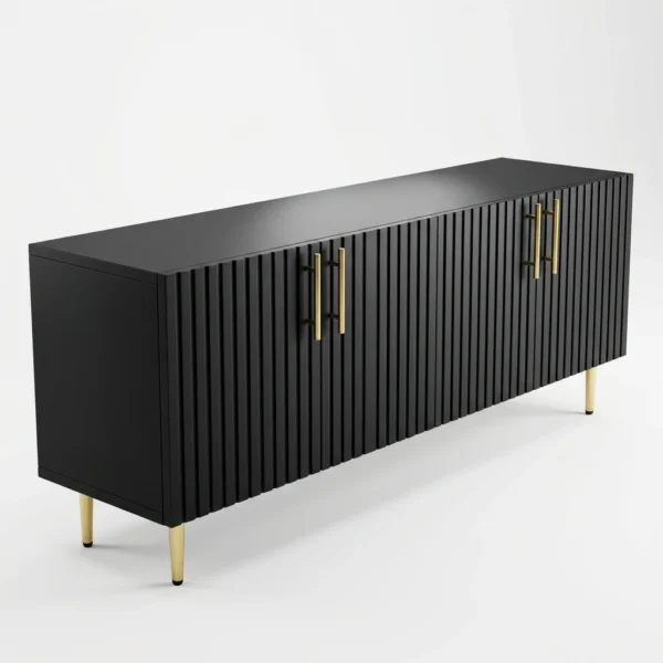 Fluted TV Stand with Gold Accents