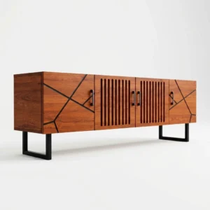 modern-geometric-black-tv-stand-sideboard Modern Geometric Oak TV Stand with Slat Doors
