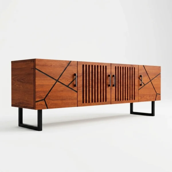 modern-geometric-black-tv-stand-sideboard Modern Geometric Oak TV Stand with Slat Doors