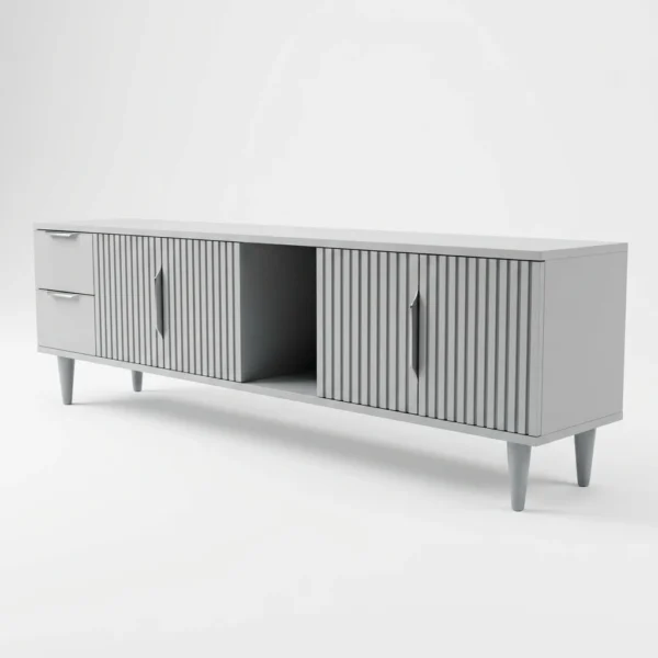 Minimalist Fluted Grey Wood TV Stand