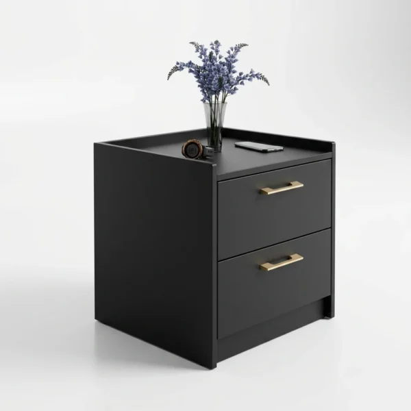 Modern White 2-Drawer Nightstand with Gold Handles