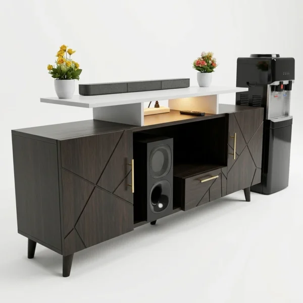Modern Wood TV Stand with Floating  Shelf