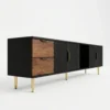 modern-fluted-black-and-walnut-tv-stand-with-gold-accents Modern Ribbed TV Stand with Walnut & Gold Accents