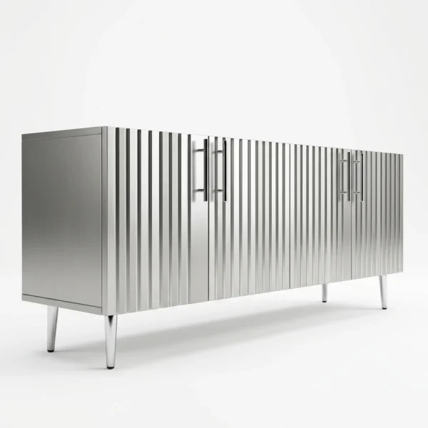 Fluted TV Stand with Gold Accents