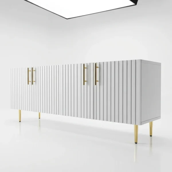 Fluted TV Stand with Gold Accents