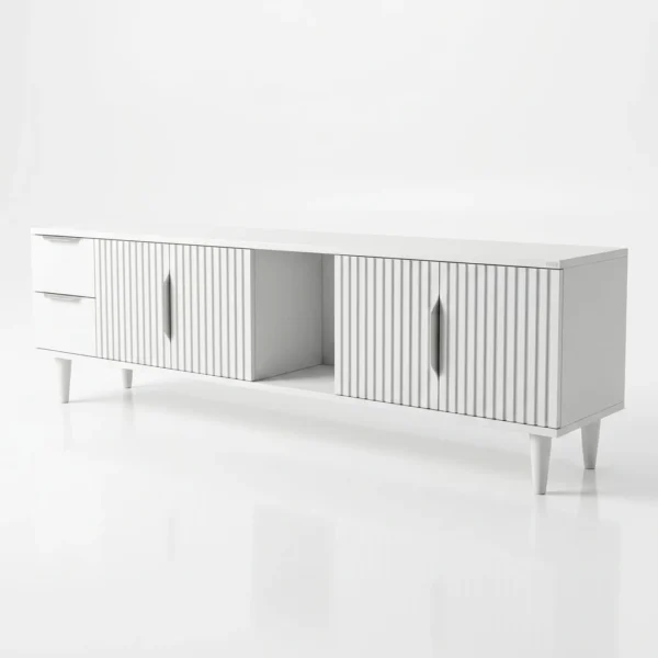 Minimalist Fluted Grey Wood TV Stand