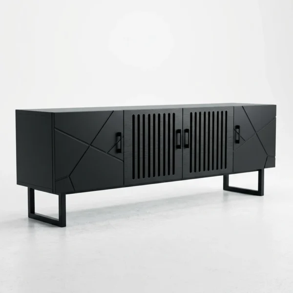 modern-geometric-black-tv-stand-sideboard Modern Geometric Oak TV Stand with Slat Doors