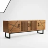 modern-geometric-oak-tv-stand-with-slat-doors Modern Geometric Oak TV Stand with Slat Doors