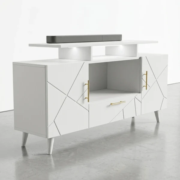Modern Wood TV Stand with Floating  Shelf