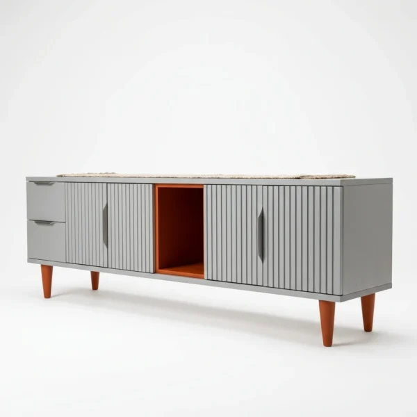 Minimalist Fluted Grey Wood TV Stand