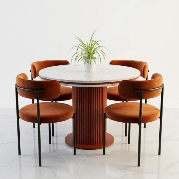 modern-marble-dining-set-with-4-rust-velvet-chairs Luxury Marble Top Dining Set with 4 Velvet Chairs