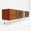 modern-mid-century-fluted-wood-and-orange-tv-stand Modern Ribbed TV Stand with Walnut & Gold Accents