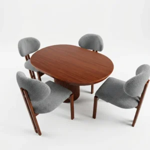 modern-oval-walnut-dining-set-with-4-gray-fabric-chairs Modern Oval Walnut Dining Set with 4 Gray Fabric Chairs