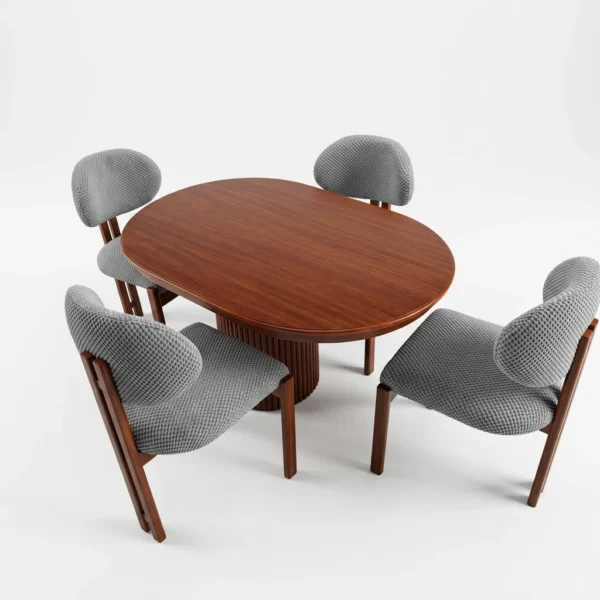 modern-oval-walnut-dining-set-with-4-gray-fabric-chairs Modern Oval Walnut Dining Set with 4 Gray Fabric Chairs