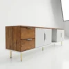 modern-ribbed-tv-stand-with-walnut-gold-accents Modern Ribbed TV Stand with Walnut & Gold Accents