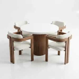 modern-round-dining-set-with-upholstered-chairs Modern Fluted Wood 5-Piece Dining Set