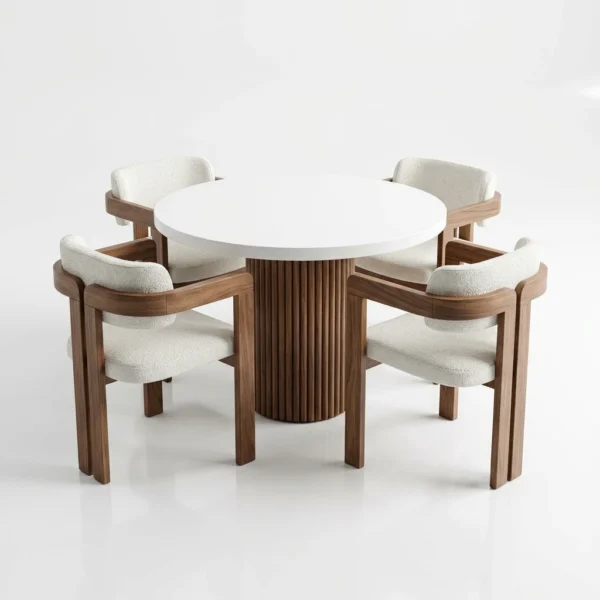 Modern Fluted Wood 5-Piece Dining Set
