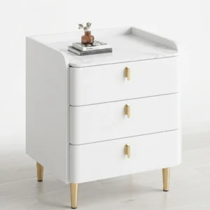 modern-white-3-drawer-nightstand-with-gold-accents Modern Nightstand with Marble Top