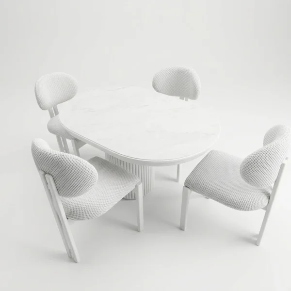 modern-white-marble-oval-dining-set-5-piece-collection Modern Oval Walnut Dining Set with 4 Gray Fabric Chairs