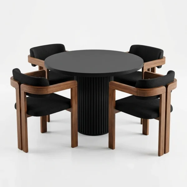 Modern Fluted Wood 5-Piece Dining Set
