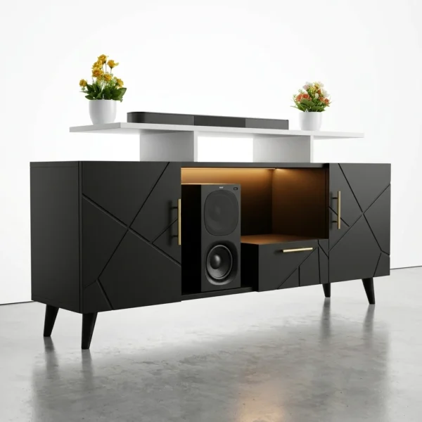 Modern Wood TV Stand with Floating  Shelf