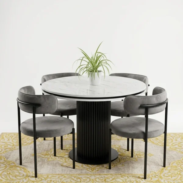 refined-image (5) Luxury Marble Top Dining Set with 4 Velvet Chairs
