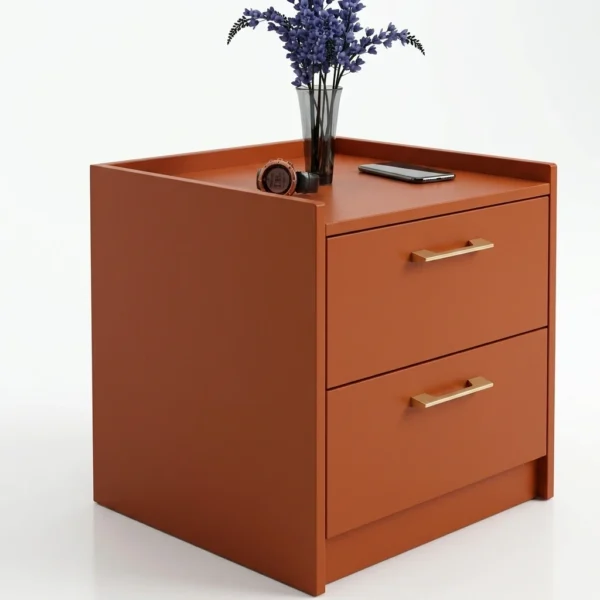 Modern White 2-Drawer Nightstand with Gold Handles