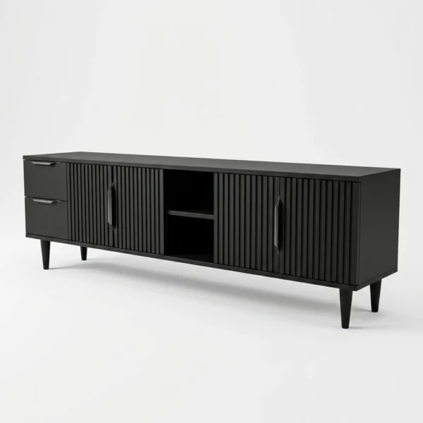 Minimalist Fluted Grey Wood TV Stand