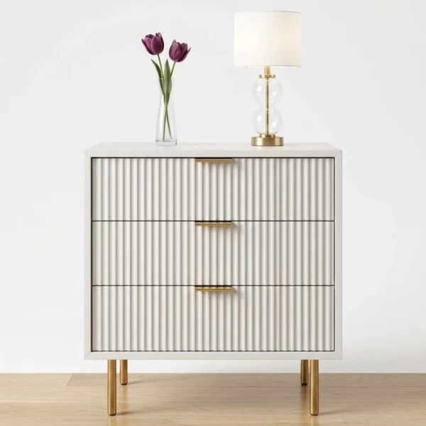 Fluted 3-Drawer Dresser with Gold Accents
