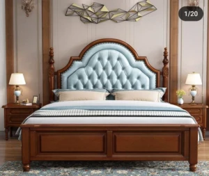 Classic Tufted Leather and Solid Wood King Bed Frame