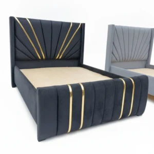 Art Deco Velvet Bed with Gold Accents
