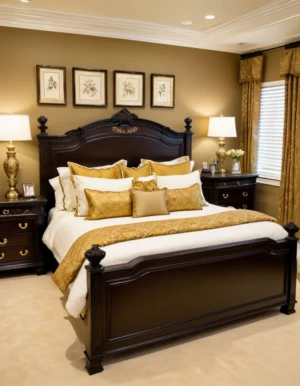 bf9d1204-aeae-4d86-b618-5f3b65d95b79 Classic Mahogany Bedroom Set with Gold Accents