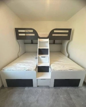 Modern Triple Bunk Bed with Built-In Storage