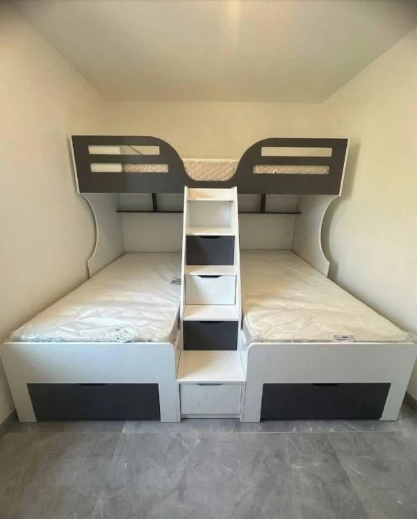 Modern Triple Bunk Bed with Built-In Storage