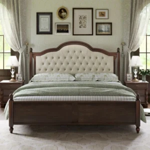 Classic Wooden Bed Frame with Tufted Headboard