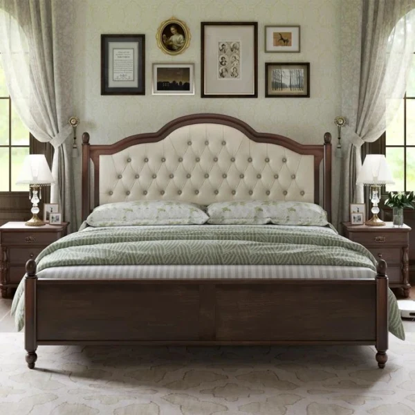 Classic Wooden Bed Frame with Tufted Headboard