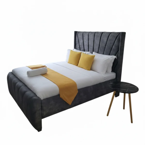 Charcoal Grey Upholstered Bed with Channel Headboard