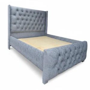 Grey Tufted Wingback Upholstered Bed Frame