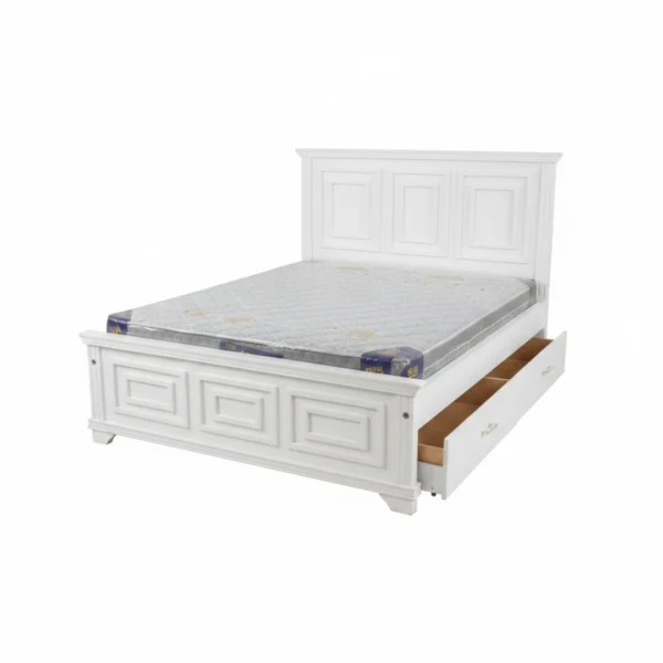 Classic White Wooden Bed Frame with Underbed Storage