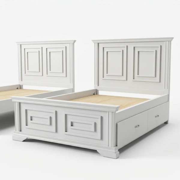 Classic White Wooden Storage Bed Frame