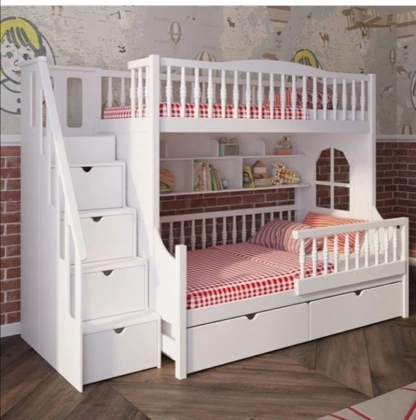Solid Wood Twin Over Full Bunk Bed with Storage Stairs