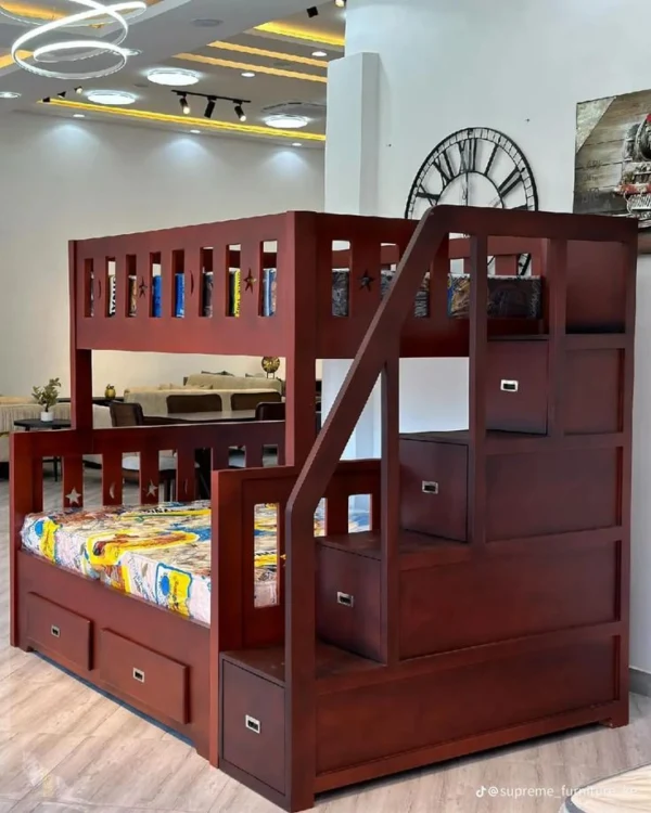 Solid Wood Twin Over Full Bunk Bed with Storage Stairs