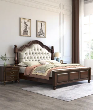 Victoria Solid Wood Tufted Queen Bed with Nightstand