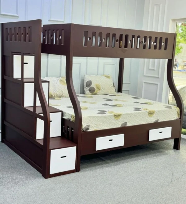 Solid Wood Twin Over Full Bunk Bed with Storage Stairs