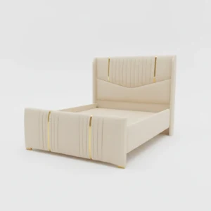 Luxury Cream Velvet Bed with Gold Accents