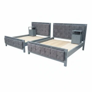Modern Grey Twin Beds with Integrated Nightstands Set