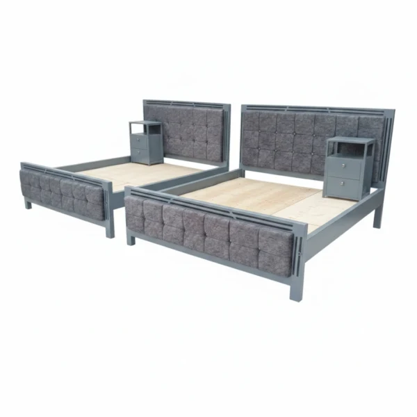 Modern Grey Twin Beds with Integrated Nightstands Set