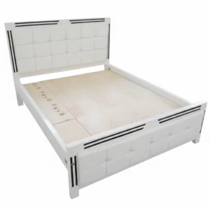 Modern White Wooden Bed Frame with Tufted Headboard