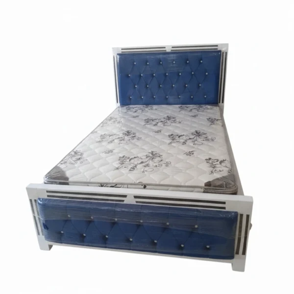 Royal Blue Velvet Tufted Bed with Mattress